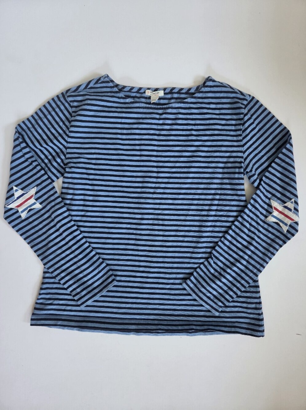 Crew Cuts Girls' boatneck T-shirt in blue star-patch stripe sz XL (12-14)
